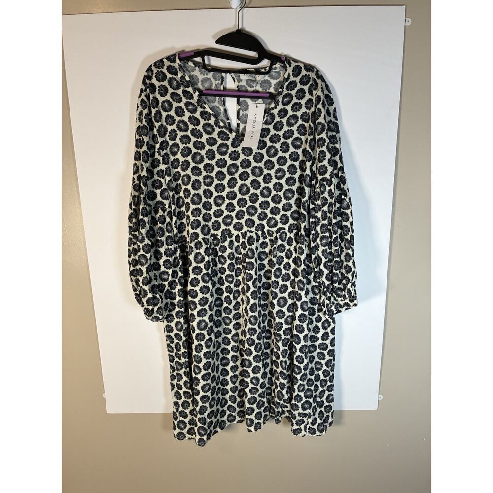 NWT Amour Vert Shailene Dress Womens XL Navy Calico Floral Long Sleeve Babydoll
